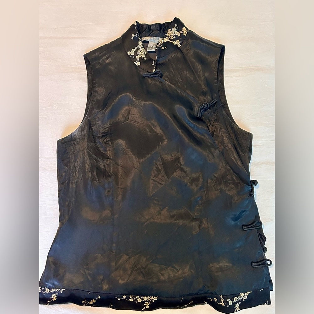 Black Sleeveless Asymmetrical Satin Classy Top - Atelier Size S-XS